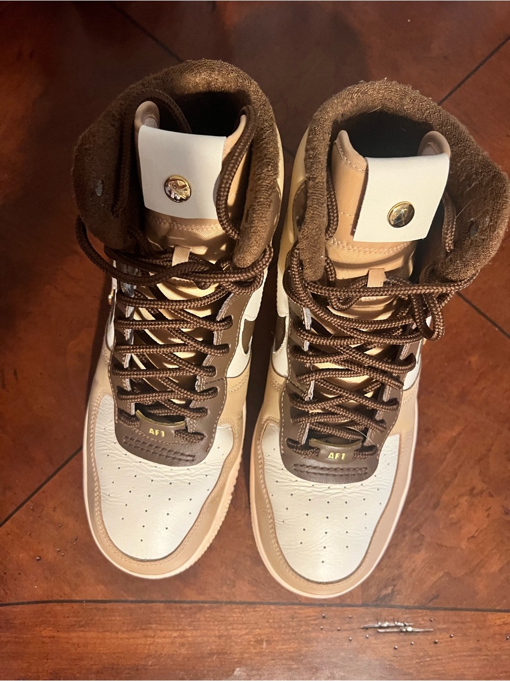 Custom Nike Air Force 1 High – Cream/Brown/Gold – Women’s Size 10